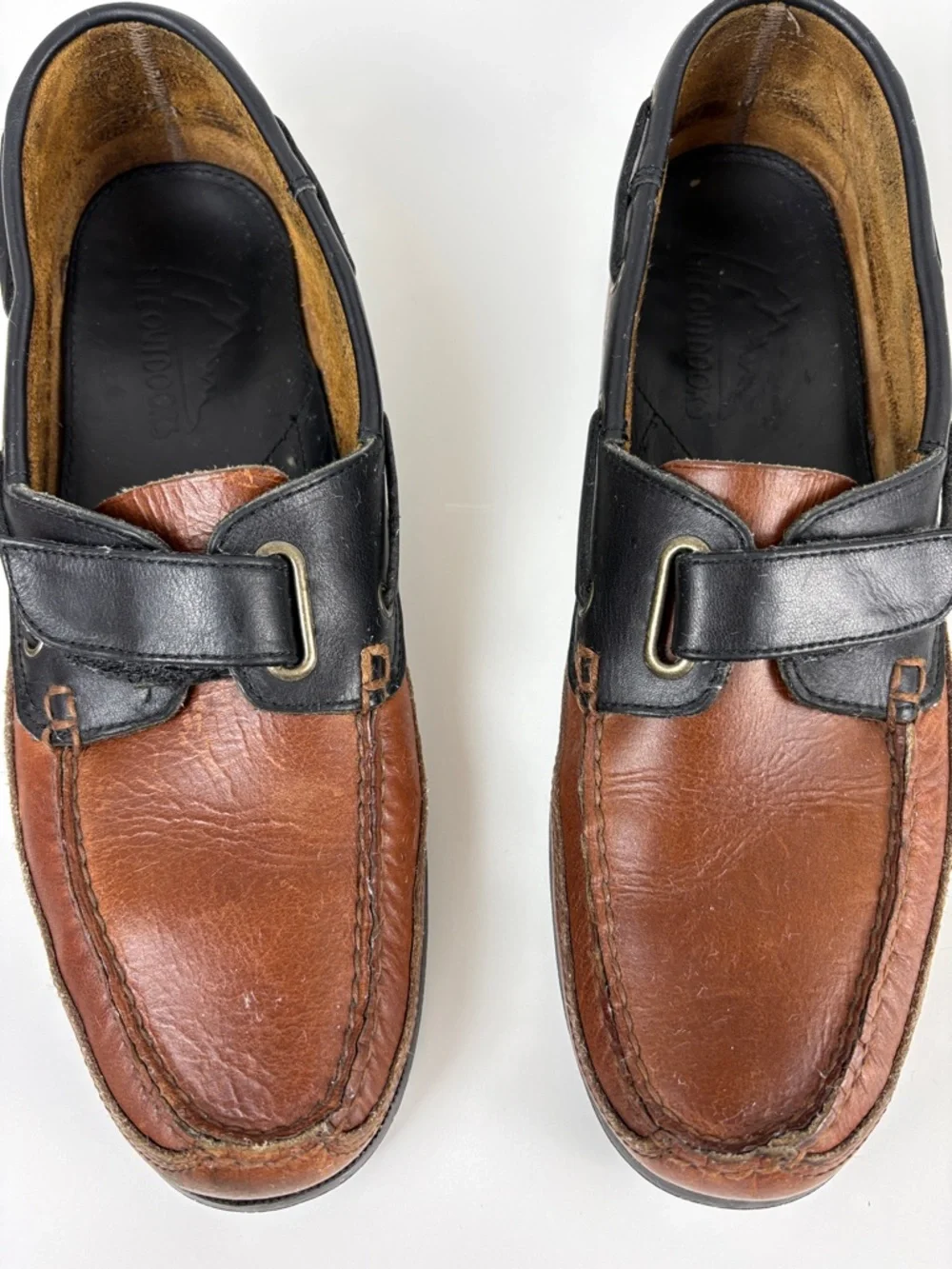 Life Outdoors Men's Two-Tone Brown and Black Leather Boat/Loafers 11.5AA